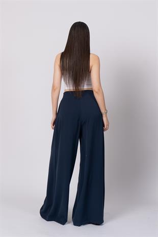 Trend Model Pile Detay Yüksek Bel Cepli Bol Paça Pantolon 30221