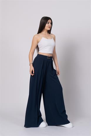 Trend Model Pile Detay Yüksek Bel Cepli Bol Paça Pantolon 30221