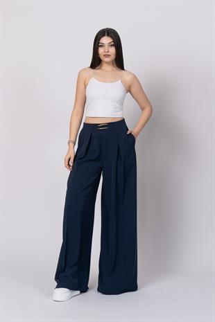Trend Model Pile Detay Yüksek Bel Cepli Bol Paça Pantolon 30221