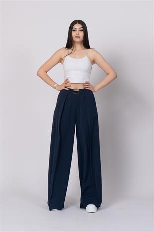 Trend Model Pile Detay Yüksek Bel Cepli Bol Paça Pantolon 30221