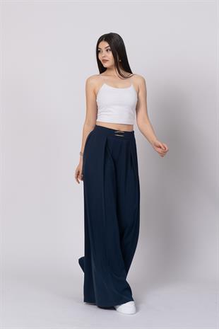 Trend Model Pile Detay Yüksek Bel Cepli Bol Paça Pantolon 30221