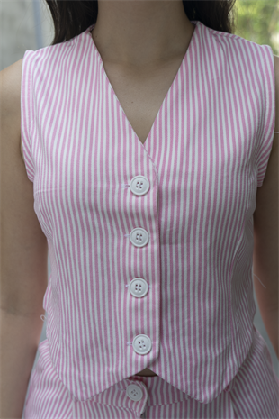 Trend Model Yelek Pantolon Çizgili Takım 1263