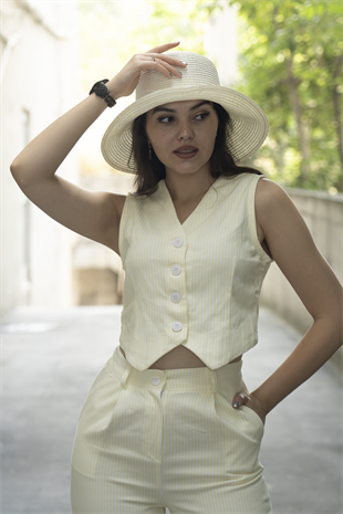 Trend Model Yelek Pantolon Çizgili Takım 1263