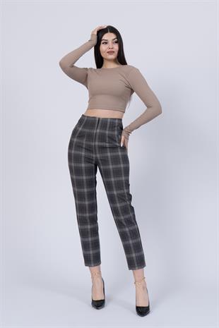 Trend Önü Pensli Zr Model Ekose Pantolon 30102