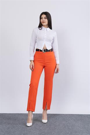 Trend PAÇASI YIRTMAÇLI KEMERLİ KALEM PANTOLON 3878