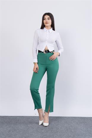 Trend PAÇASI YIRTMAÇLI KEMERLİ KALEM PANTOLON 3878
