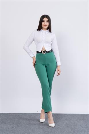 Trend PAÇASI YIRTMAÇLI KEMERLİ KALEM PANTOLON 3878