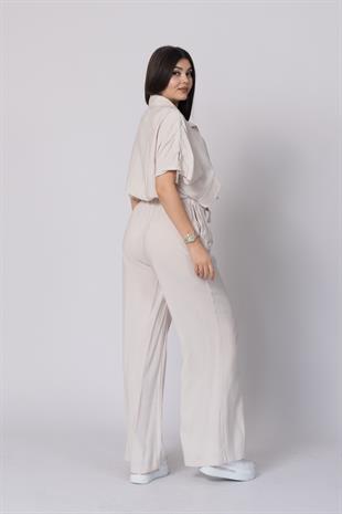 Trend Takım Bel Tünel Geçişli Lastikli Bluz ve Cepli Pantolon 1196