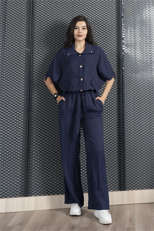 Trend Takım Bel Tünel Geçişli Lastikli Bluz ve Cepli Pantolon 1196