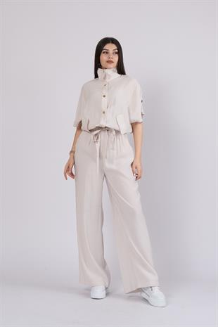 Trend Takım Bel Tünel Geçişli Lastikli Bluz ve Cepli Pantolon 1196