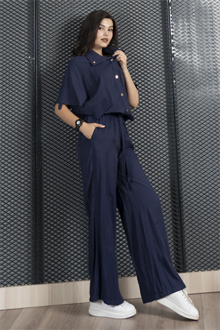 Trend Takım Bel Tünel Geçişli Lastikli Bluz ve Cepli Pantolon 1196