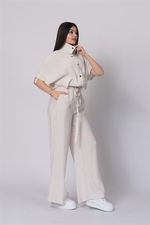 Trend Takım Bel Tünel Geçişli Lastikli Bluz ve Cepli Pantolon 1196