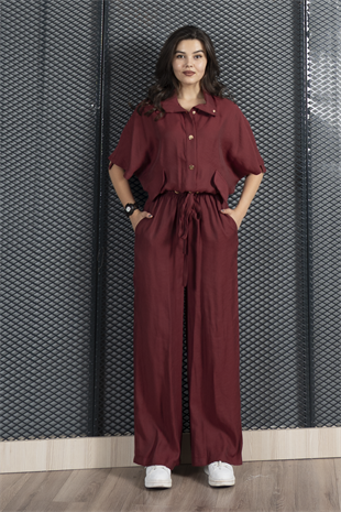 Trend Takım Bel Tünel Geçişli Lastikli Bluz ve Cepli Pantolon 1196