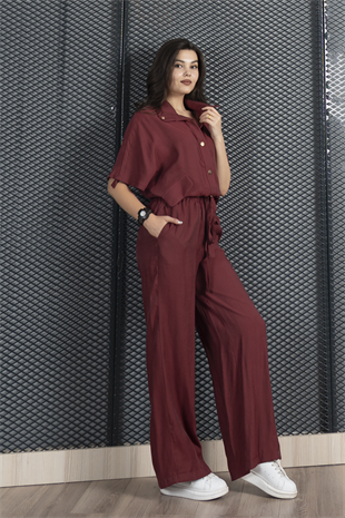 Trend Takım Bel Tünel Geçişli Lastikli Bluz ve Cepli Pantolon 1196