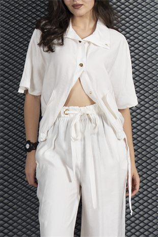 Trend Takım Bel Tünel Geçişli Lastikli Bluz ve Cepli Pantolon 1196