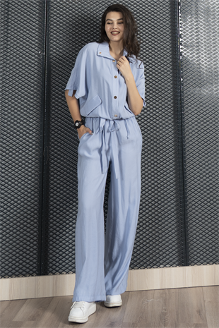 Trend Takım Bel Tünel Geçişli Lastikli Bluz ve Cepli Pantolon 1196