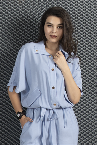 Trend Takım Bel Tünel Geçişli Lastikli Bluz ve Cepli Pantolon 1196