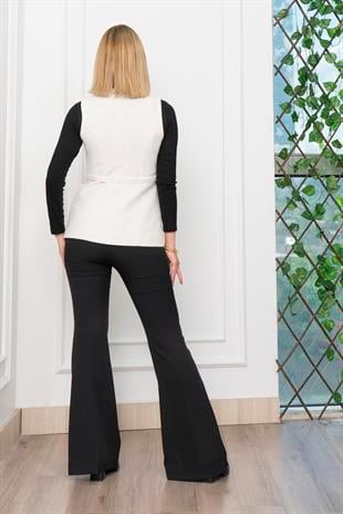 Uzun Buklet Kumaş Kuşak Kemerli Cepli Yelek 9138