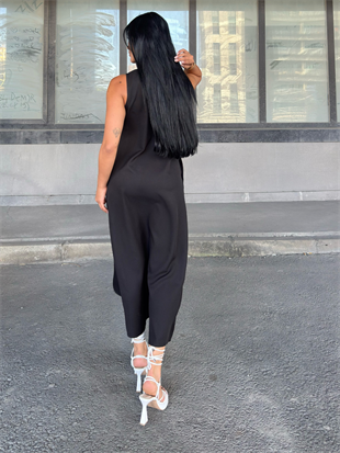 V Yaka Spagetti İp Detaylı Yırtmaçlı Uzun Elbise 50324