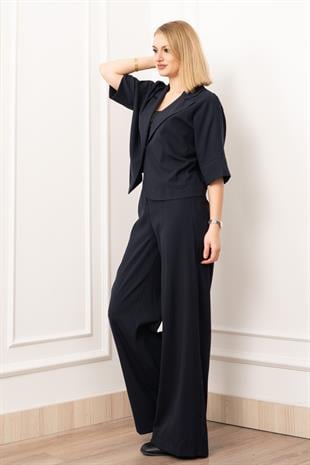 Vera Viskon Premium Takım – Kısa Kol Ceket & Lastikli Pantolon 1269