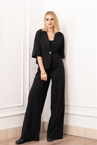 Vera Viskon Premium Takım – Kısa Kol Ceket & Lastikli Pantolon 1269