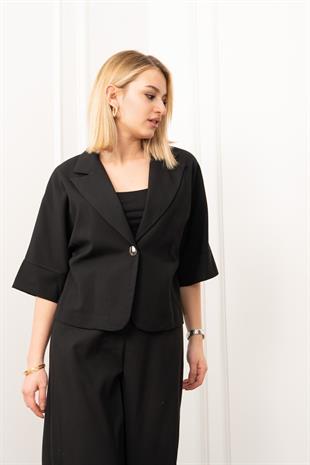 Vera Viskon Premium Takım – Kısa Kol Ceket & Lastikli Pantolon 1269