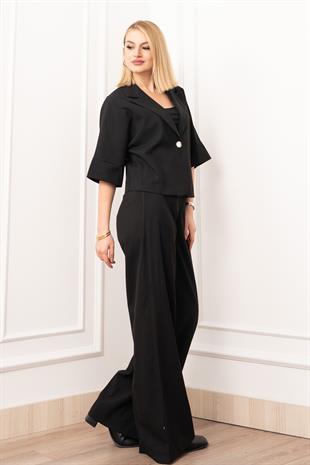 Vera Viskon Premium Takım – Kısa Kol Ceket & Lastikli Pantolon 1269