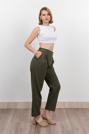 Verev Beli Lastikli Kumaş Pantolon 30228