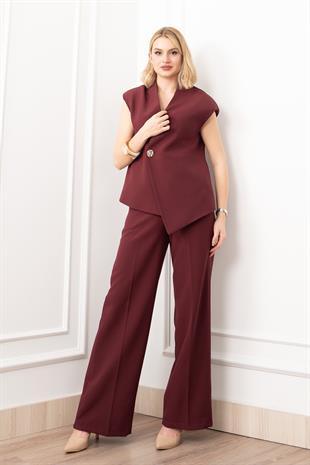 Verev Kesim Kruvaze Kapama Deteylı Yelek Pantolon Takım 1284