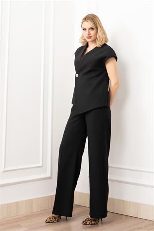 Verev Kesim Kruvaze Kapama Deteylı Yelek Pantolon Takım 1284