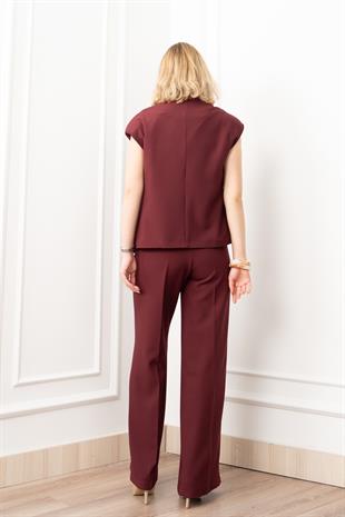 Verev Kesim Kruvaze Kapama Deteylı Yelek Pantolon Takım 1284