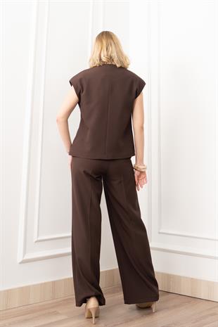 Verev Kesim Kruvaze Kapama Deteylı Yelek Pantolon Takım 1284