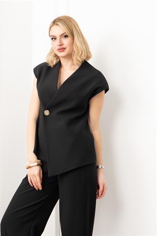 Verev Kesim Kruvaze Kapama Deteylı Yelek Pantolon Takım 1284