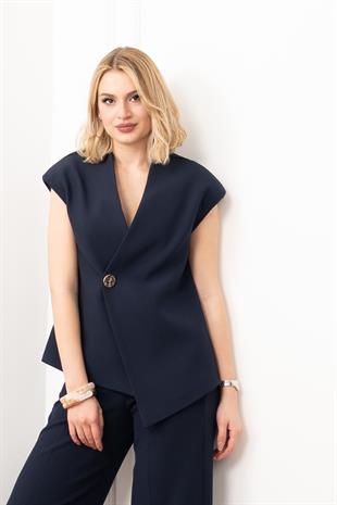 Verev Kesim Kruvaze Kapama Deteylı Yelek Pantolon Takım 1284