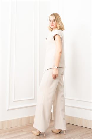 Verev Kesim Kruvaze Kapama Deteylı Yelek Pantolon Takım 1284