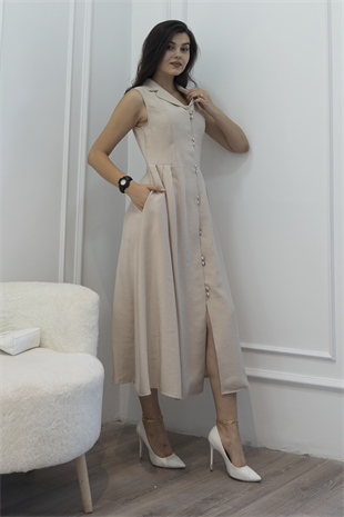 Yakalı Uzun Biritli Elbise 50325