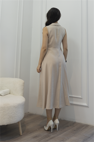 Yakalı Uzun Biritli Elbise 50325