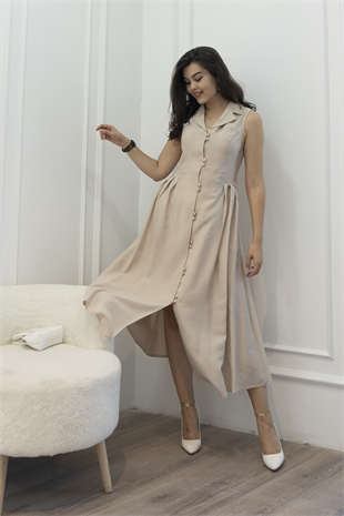 Yakalı Uzun Biritli Elbise 50325
