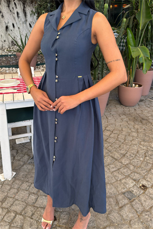 Yakalı Uzun Biritli Elbise 50325