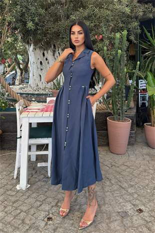 Yakalı Uzun Biritli Elbise 50325