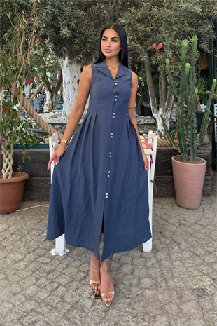 Yakalı Uzun Biritli Elbise 50325