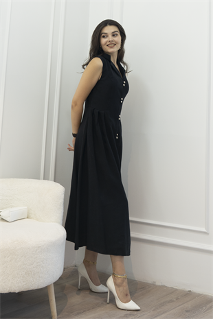 Yakalı Uzun Biritli Elbise 50325