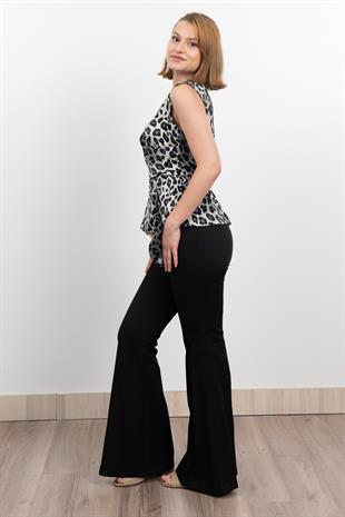 Yan Kuşak Dataylı V Yaka Kolsuz Bluz 70028