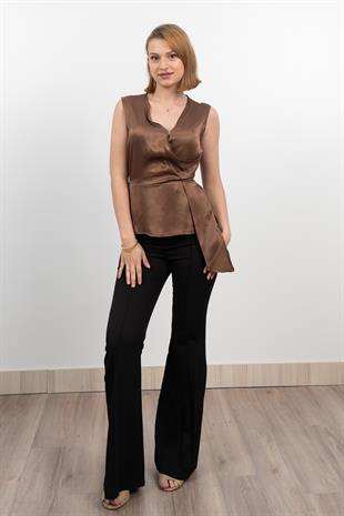 Yan Kuşak Dataylı V Yaka Kolsuz Bluz 70028