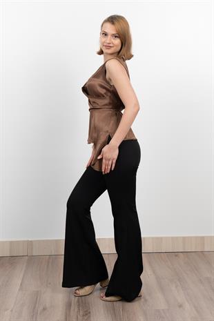 Yan Kuşak Dataylı V Yaka Kolsuz Bluz 70028