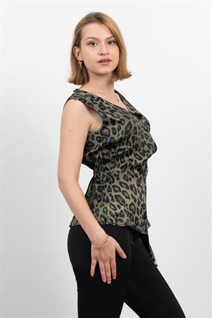 Yan Kuşak Dataylı V Yaka Kolsuz Bluz 70028