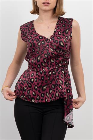 Yan Kuşak Dataylı V Yaka Kolsuz Bluz 70028