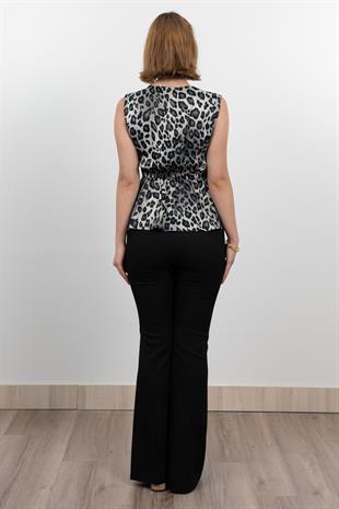 Yan Kuşak Dataylı V Yaka Kolsuz Bluz 70028