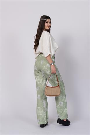 Yırtık Görünüm Baskılı Renkli Ve Kemerli Cepli Pantolon 30248