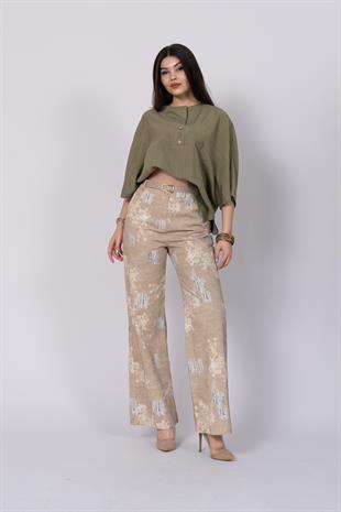Yırtık Görünüm Baskılı Renkli Ve Kemerli Cepli Pantolon 30248